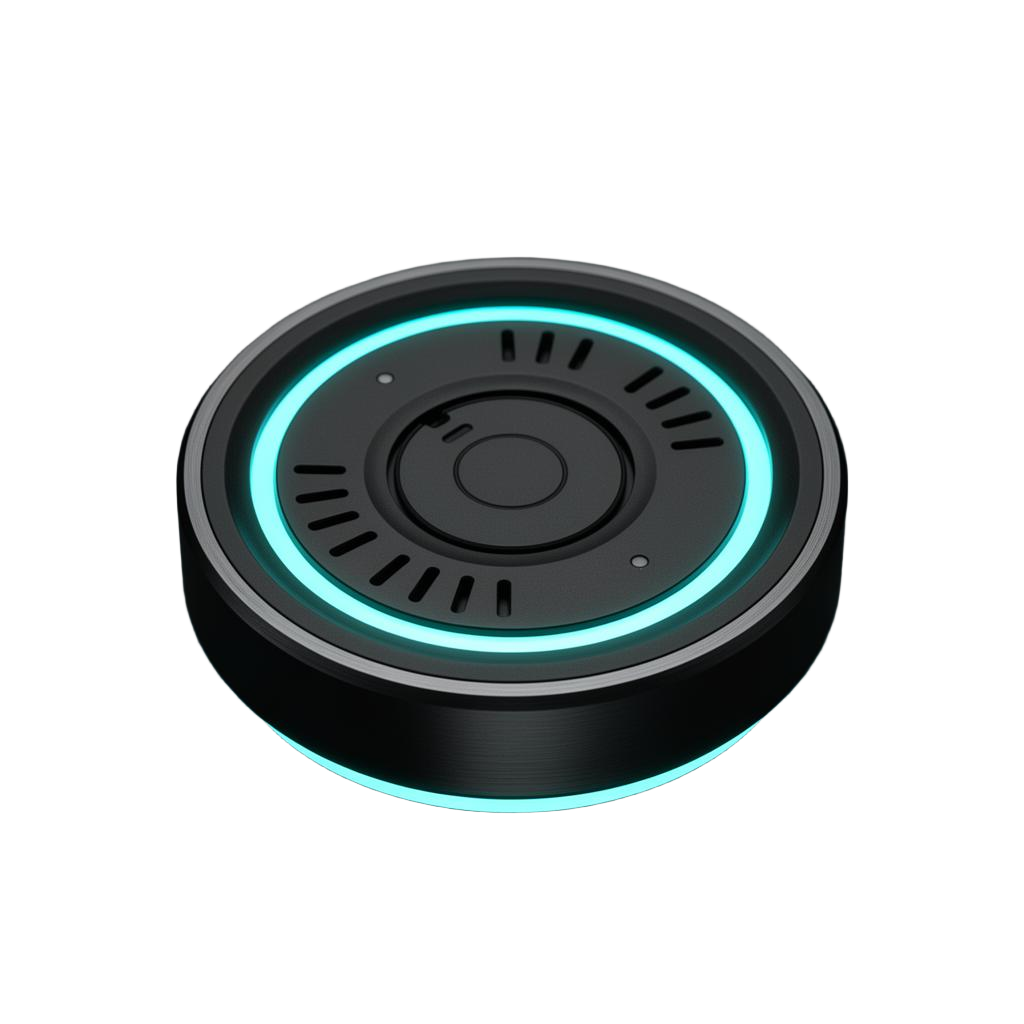 CRYOMUG removable power and control puck with cyan LED ring